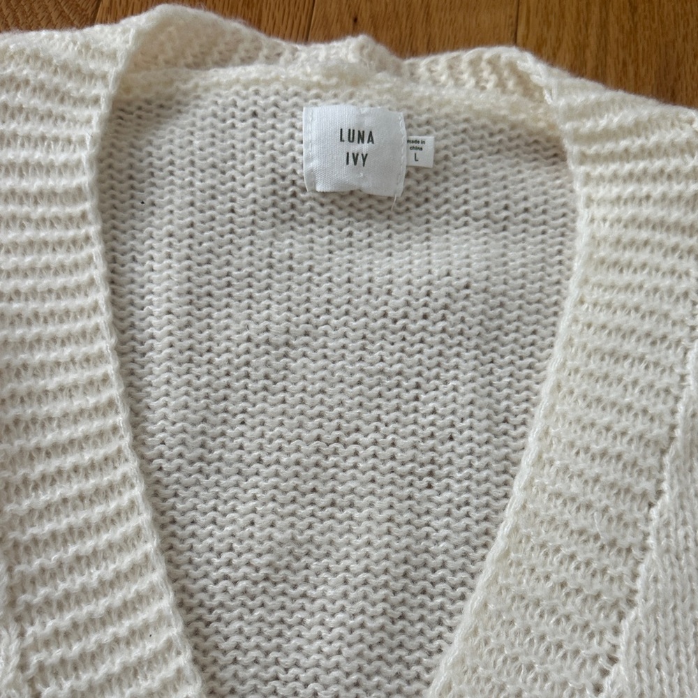 New Luna Ivy Cream Cardigan with Pink Heart Accents in Size Large - Picture 3 of 6